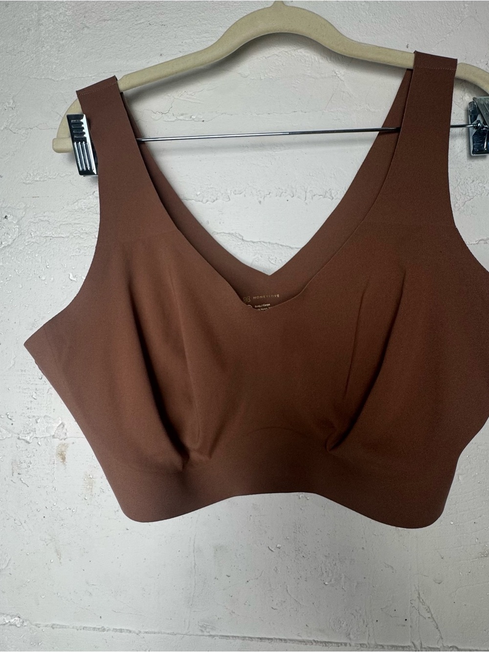 Honeylove V Neck Wireless Bra Brown V-Neck‎ Sleeveless 1X Seamless